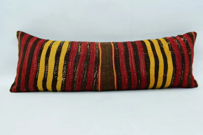 Ethnical Kilim Rug Pillow, Kilim Cushion Sham, Vintage Kilim Pillow, 12x36 Beige Pillow Sham, Cushion Case, Farmhouse Pillow Sham, Sofa Cushion - 1