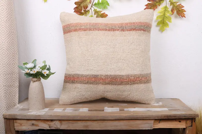 18x18 White Pillow Sham, Home Decor Pillow, Shabby Chic Cushion Cover, Pillow, Ethnical Kilim Rug Pillow, Interior Designer Pillow - 1