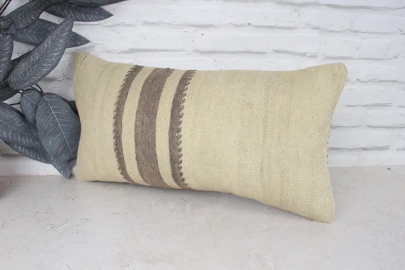 Interior Designer Pillow, Handmade Kilim Cushion, Cushion Case, 10x20 Beige Cushion Case, Yoga Pillow, Kilim Cushion Sham - 4