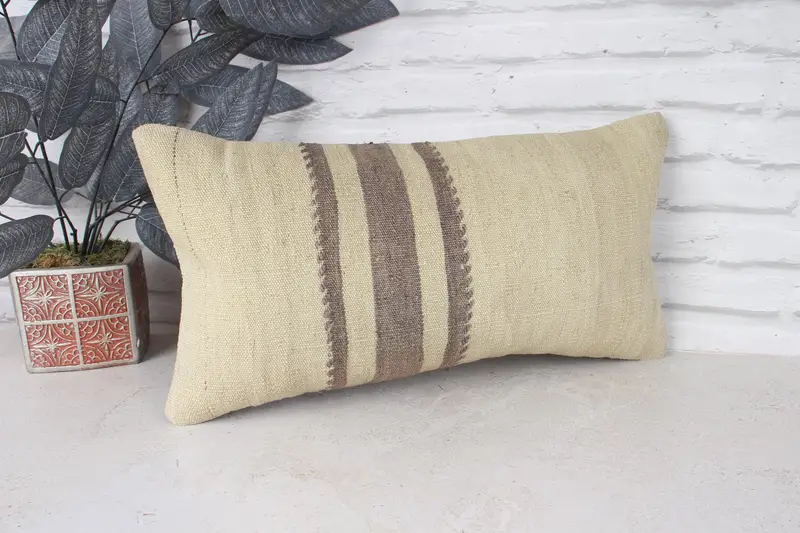 Interior Designer Pillow, Handmade Kilim Cushion, Cushion Case, 10x20 Beige Cushion Case, Yoga Pillow, Kilim Cushion Sham - 3