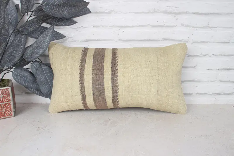 Interior Designer Pillow, Handmade Kilim Cushion, Cushion Case, 10x20 Beige Cushion Case, Yoga Pillow, Kilim Cushion Sham - 1