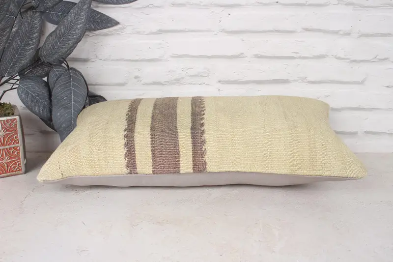 Interior Designer Pillow, Handmade Kilim Cushion, Cushion Case, 10x20 Beige Cushion Case, Yoga Pillow, Kilim Cushion Sham - 5