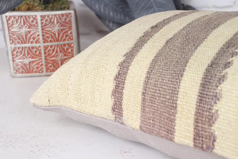 Interior Designer Pillow, Handmade Kilim Cushion, Cushion Case, 10x20 Beige Cushion Case, Yoga Pillow, Kilim Cushion Sham - 6