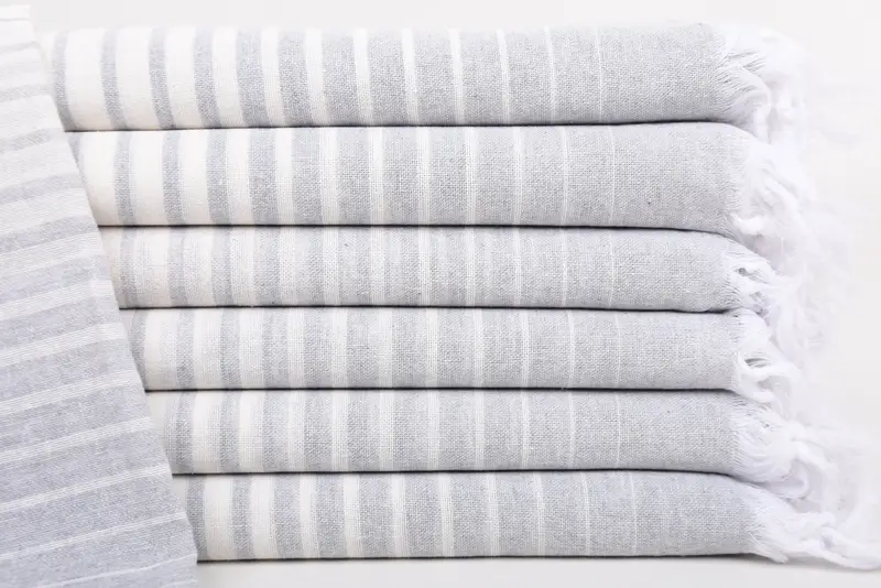 Light Gray Cotton Striped Towel, Personalized Gift, 40x69 Inches