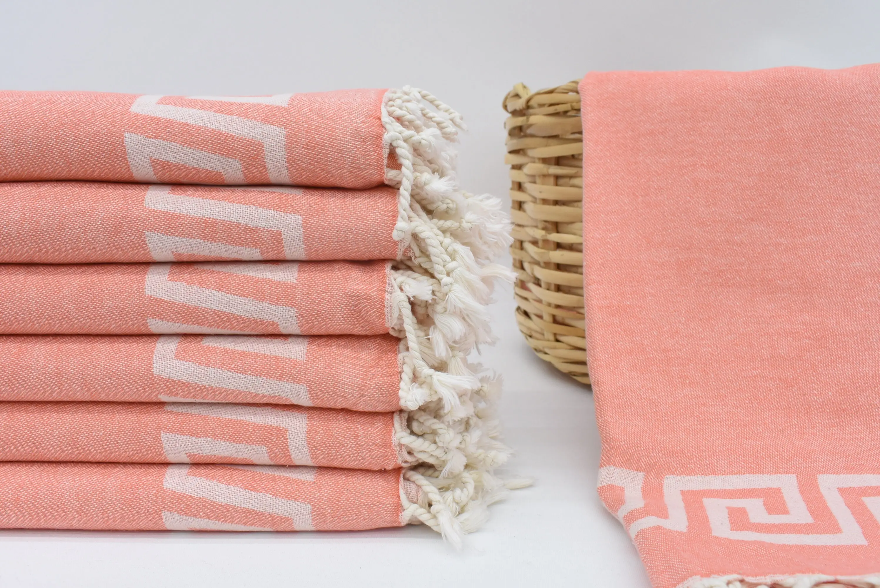 Turkish Towel Bulk Orange Geometric, Organic Cotton, 70x40 Inches - 1