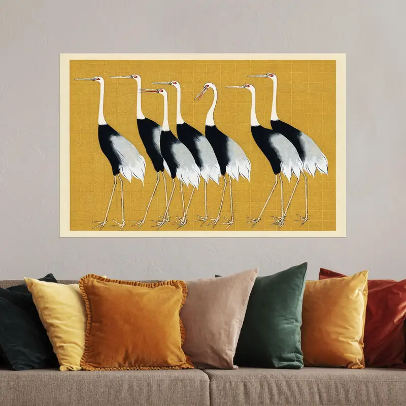 モダンな抽象的な黄色のクレーン キャンバス プリント - エレガントな家の装飾