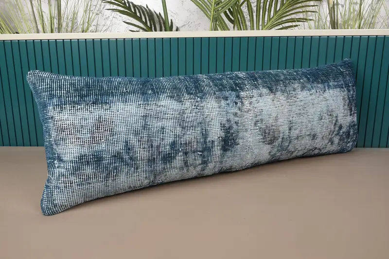 Blaues besticktes Southwestern-Wurfkissen, handgefertigtes Vintage-Kissen