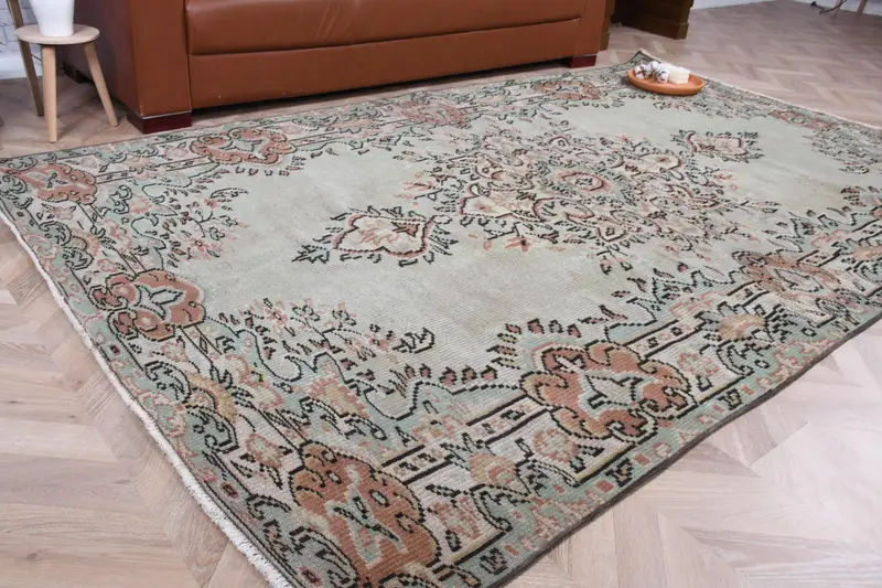 Türkischer Vintage-Teppich 5,7 x 8,9 Fuß, Oushak-brauner marokkanischer Wollteppich - 1