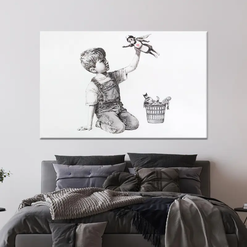 Zarif Banksy Süper Kahraman Kanvası: Modern Mekanlar İçin Basılı Sanat Eserleri