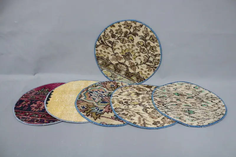 Bohemian Blue & Pink Circle Placemat, Cotton Wool Table Decor