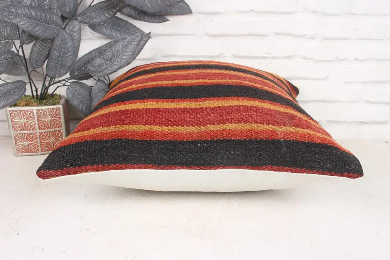 18x18 Brown Pillow Sham, Turkish Kilim Pillow, Handmade Kilim Cushion, Crochet Pattern Pillow Sham, Cushion Cover, Vintage Kilim Throw Pillow - 5