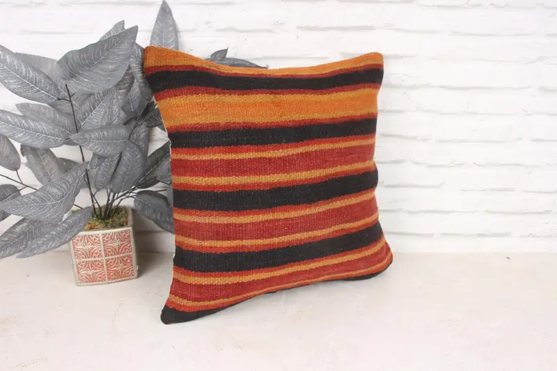 18x18 Brown Pillow Sham, Turkish Kilim Pillow, Handmade Kilim Cushion, Crochet Pattern Pillow Sham, Cushion Cover, Vintage Kilim Throw Pillow - 3