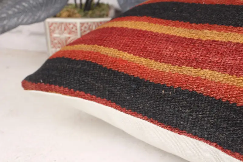 18x18 Brown Pillow Sham, Turkish Kilim Pillow, Handmade Kilim Cushion, Crochet Pattern Pillow Sham, Cushion Cover, Vintage Kilim Throw Pillow - 7