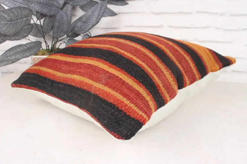 18x18 Brown Pillow Sham, Turkish Kilim Pillow, Handmade Kilim Cushion, Crochet Pattern Pillow Sham, Cushion Cover, Vintage Kilim Throw Pillow - 6
