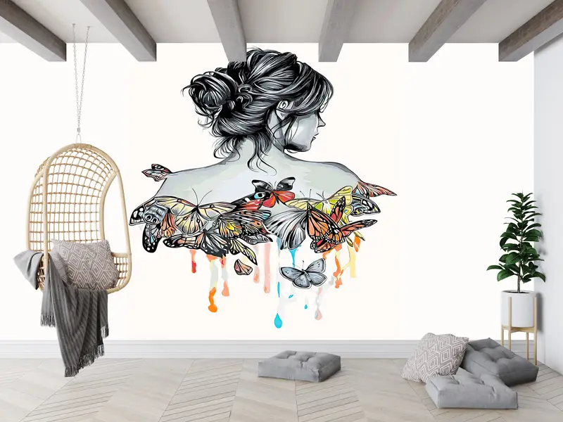 モダンな装飾のためのエレガントな抽象的な女性の蝶プリント壁紙