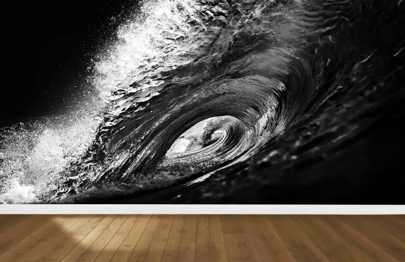 Black Paper Art, Surf Wallpaper, Wave Photo Wall Decor, Black And White Wall Paper, 3D Wallpaper, Vinyl Wallpaper,  Wall Decorations - 5