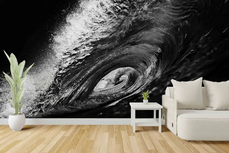 Black Paper Art, Surf Wallpaper, Wave Photo Wall Decor, Black And White Wall Paper, 3D Wallpaper, Vinyl Wallpaper,  Wall Decorations - 3