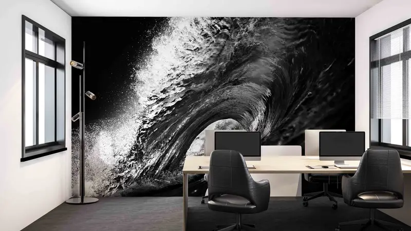 Black Paper Art, Surf Wallpaper, Wave Photo Wall Decor, Black And White Wall Paper, 3D Wallpaper, Vinyl Wallpaper,  Wall Decorations - 1