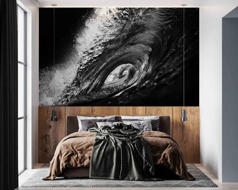 Black Paper Art, Surf Wallpaper, Wave Photo Wall Decor, Black And White Wall Paper, 3D Wallpaper, Vinyl Wallpaper,  Wall Decorations - 7