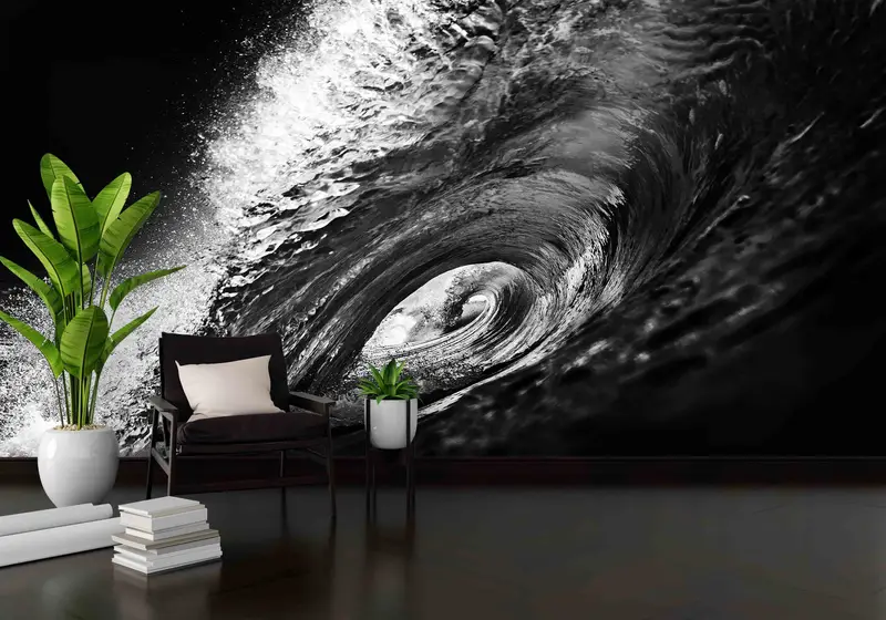 Black Paper Art, Surf Wallpaper, Wave Photo Wall Decor, Black And White Wall Paper, 3D Wallpaper, Vinyl Wallpaper,  Wall Decorations - 6
