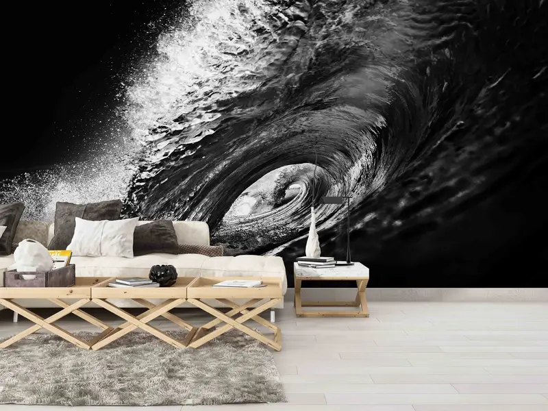 Black Paper Art, Surf Wallpaper, Wave Photo Wall Decor, Black And White Wall Paper, 3D Wallpaper, Vinyl Wallpaper,  Wall Decorations - 2