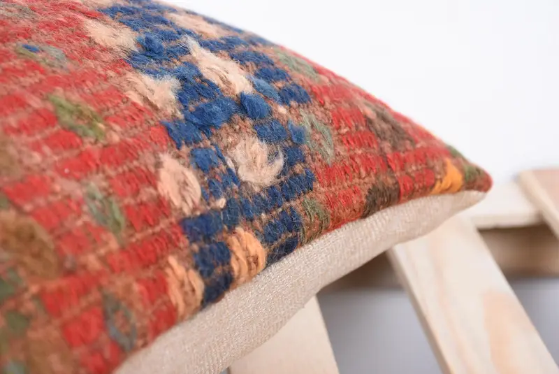 Cushion Case, Throw Kilim Pillow, Tribal Pillow Cover, 14x14 Red Cushion Case, Ethnic Cushion Cover, Home Decor Pillow, Kilim Cushion Sham - 7