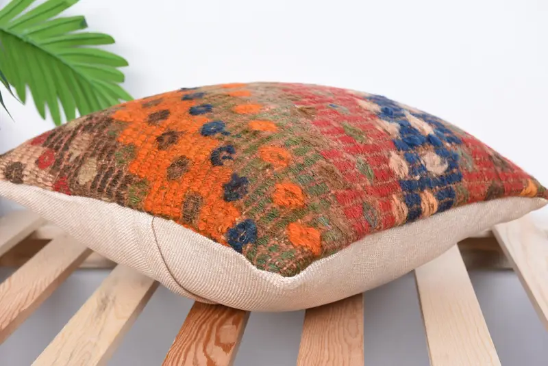 Cushion Case, Throw Kilim Pillow, Tribal Pillow Cover, 14x14 Red Cushion Case, Ethnic Cushion Cover, Home Decor Pillow, Kilim Cushion Sham - 6