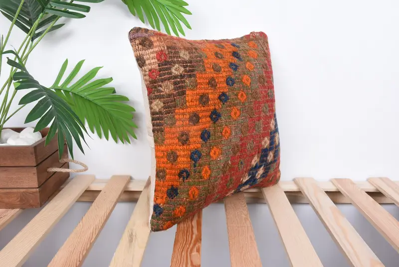 Cushion Case, Throw Kilim Pillow, Tribal Pillow Cover, 14x14 Red Cushion Case, Ethnic Cushion Cover, Home Decor Pillow, Kilim Cushion Sham - 4