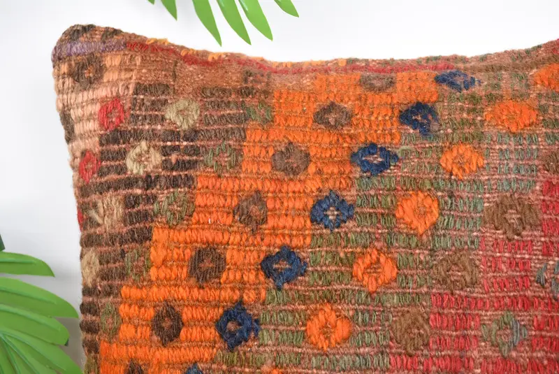 Cushion Case, Throw Kilim Pillow, Tribal Pillow Cover, 14x14 Red Cushion Case, Ethnic Cushion Cover, Home Decor Pillow, Kilim Cushion Sham - 2