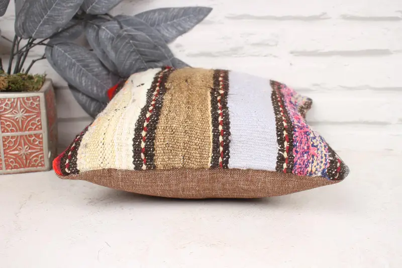 Pillow Case, 12x12 Pink Pillow Cover, Accent Throw Pillow Case, Ethnical Kilim Rug Pillow, Handmade Kilim Cushion, Turkish Pillow, Anatolian Pillow - 5