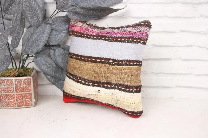 Pillow Case, 12x12 Pink Pillow Cover, Accent Throw Pillow Case, Ethnical Kilim Rug Pillow, Handmade Kilim Cushion, Turkish Pillow, Anatolian Pillow - 4