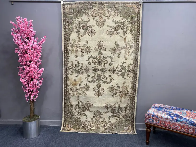 Zarif Bej Oryantal Halı, 3,9x7,2 ft Şık Ev Dekoru