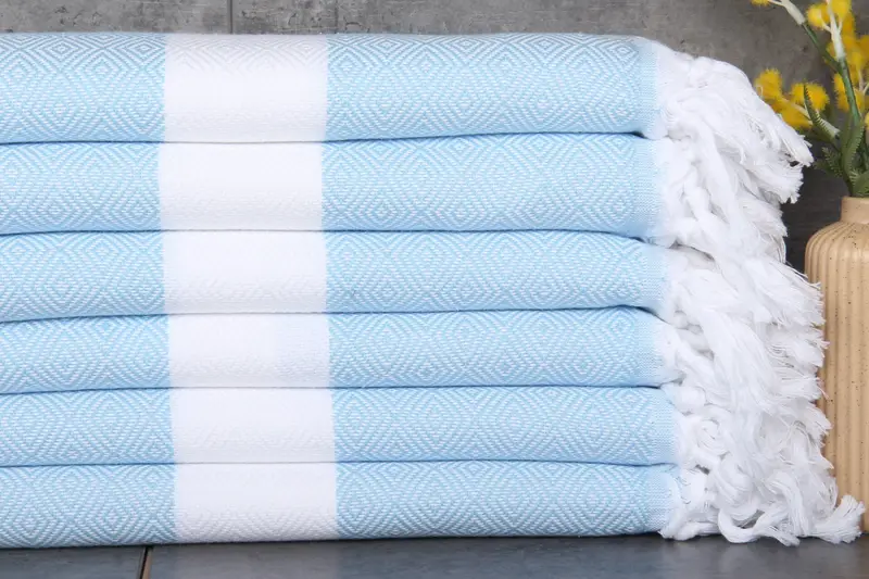 Beach Towel Personalized Baby Blue Diamond Turkish Cotton, 40x71 Inches