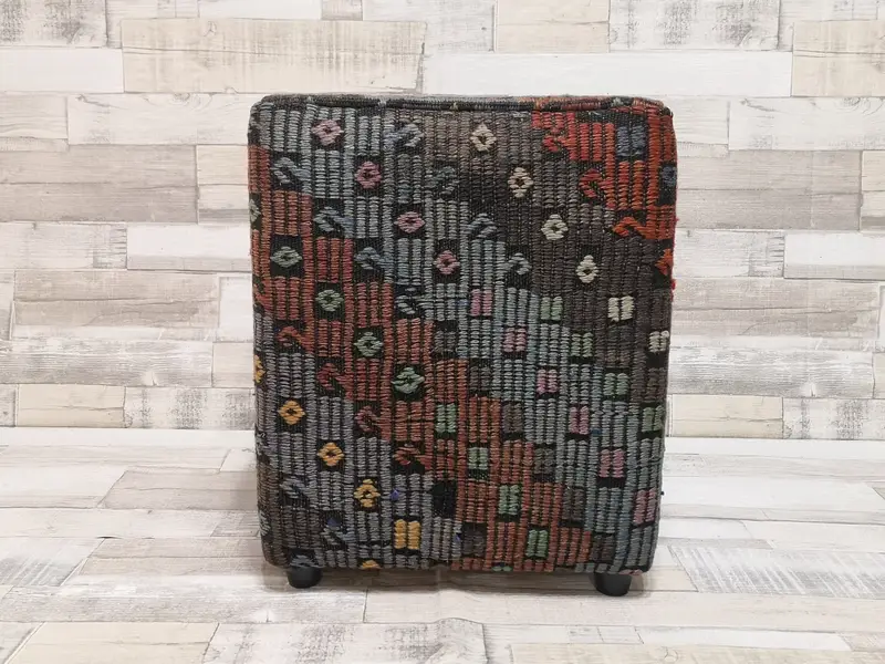 グレー & オレンジ キリム風オットマン、モジュール式オットマン