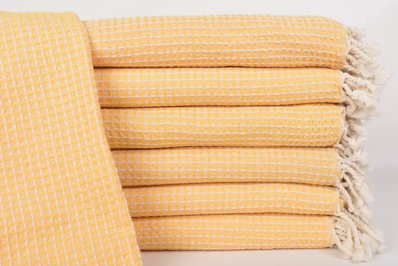 Yellow Waffle Towel Handmade Turkish Beach Towel, 67x36 Inches