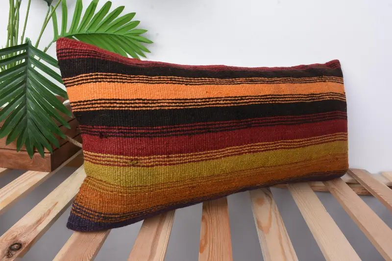 Boho Pillow Sham Cover, Personalized Gift Pillow Cushion Cover, Vintage Kilim Throw Pillow, Pillow, 12x24 Yellow Cushion, Boho Pillow - 5