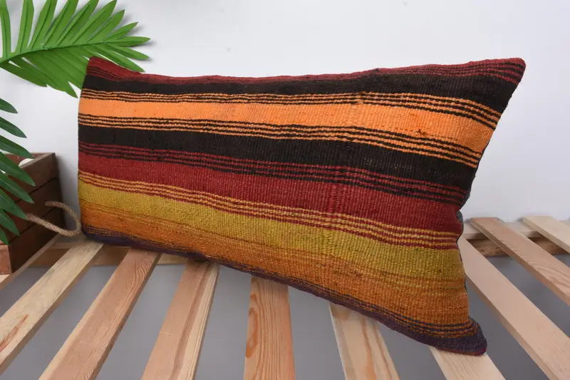 Boho Pillow Sham Cover, Personalized Gift Pillow Cushion Cover, Vintage Kilim Throw Pillow, Pillow, 12x24 Yellow Cushion, Boho Pillow - 4