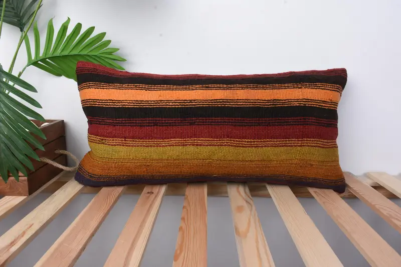 Boho Pillow Sham Cover, Personalized Gift Pillow Cushion Cover, Vintage Kilim Throw Pillow, Pillow, 12x24 Yellow Cushion, Boho Pillow - 1