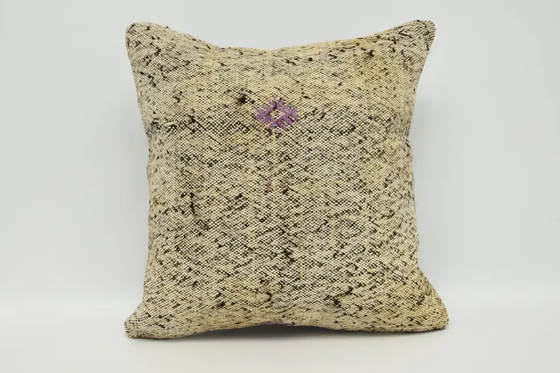 Vintage Pillow Sham, 46x46 cm Beige Euro Sham, Square Moroccan Cushion Case - 1