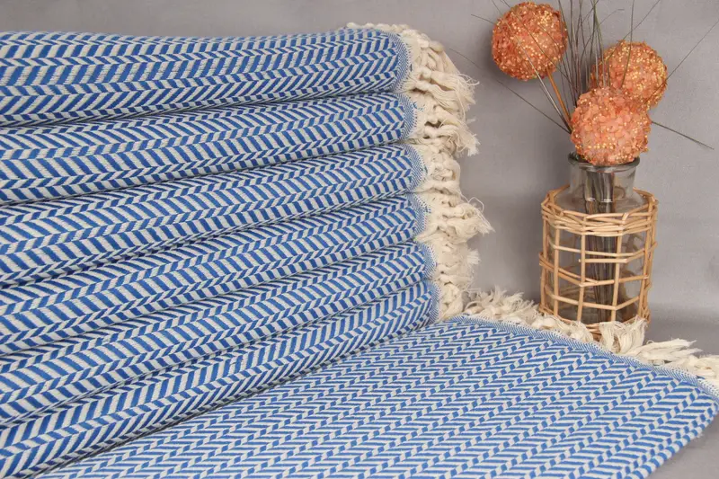 Organic Cotton Beach Towel Sax Blue Chevron, 40x71 Inches