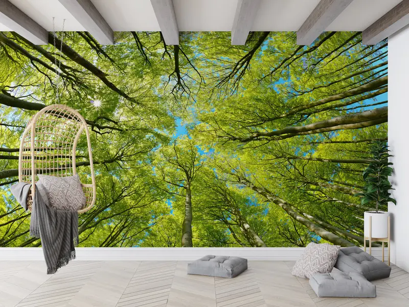 Zarif Baskılı Orman Manzaralı Duvar Kağıdı: Doğanın Yeşil Kucaklaması