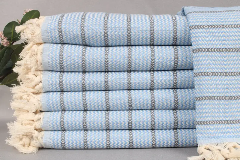 Personalized Blue-Dark Gray Striped Bath Towel, Beige, 40x71 Inches