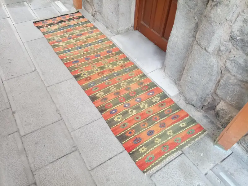 Bronz ve Gri Halı, 2x7,42 ft Çizgili Geometrik Tasarım