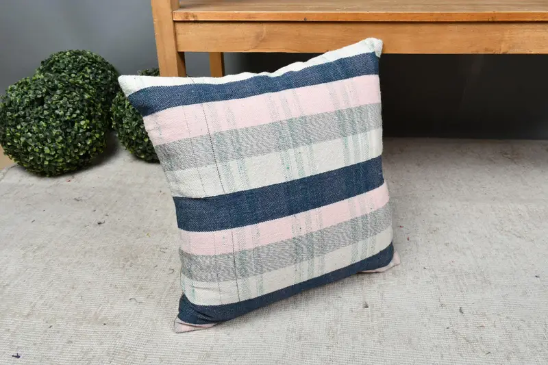 Handmade Kilim Cushion, Turkish Kilim Pillow, Pillow Sham, 18x18 Pink Pillow Case, Boho Pillow, Art Deco Pillow Case, Car Pillow Sham - 7
