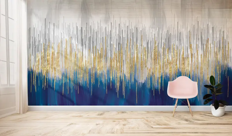 Wallpaper Patent, Golden Lines Digital Paper, Gold Wall Paper, Modern Paper Craft, Navy Blue And Gold Mural, 3D Wall Mural, - 3
