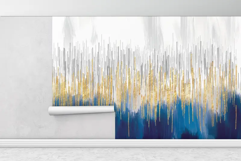 Wallpaper Patent, Golden Lines Digital Paper, Gold Wall Paper, Modern Paper Craft, Navy Blue And Gold Mural, 3D Wall Mural, - 8