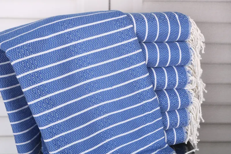 Sax Blue Cotton Towel Personalized Striped, 40x71 Inches