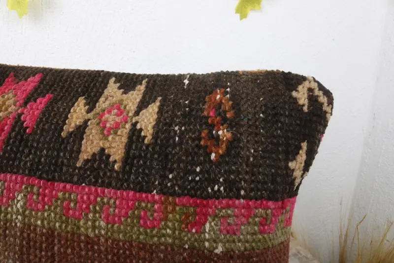 12x24 Brown Pillow, Accent Throw Cushion Cover, Bed Cushion Case, Ethnical Kilim Rug Pillow, Antique Pillows, Cushion, Handmade Kilim Cushion - 5