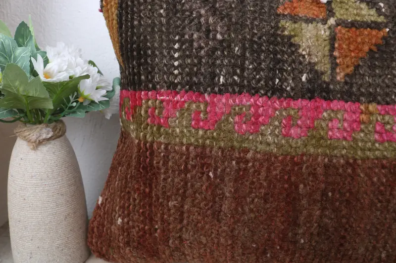 12x24 Brown Pillow, Accent Throw Cushion Cover, Bed Cushion Case, Ethnical Kilim Rug Pillow, Antique Pillows, Cushion, Handmade Kilim Cushion - 3