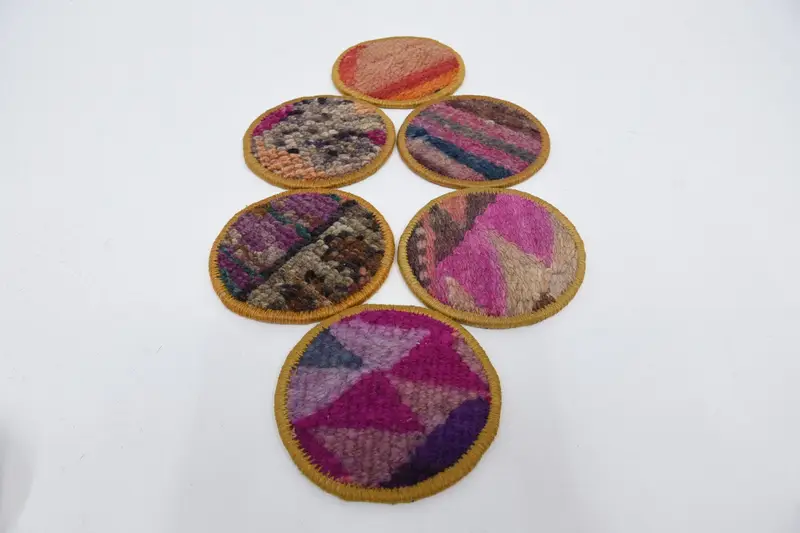 Stylish Pink and Orange Kilim Coaster, Durable Round Coaster